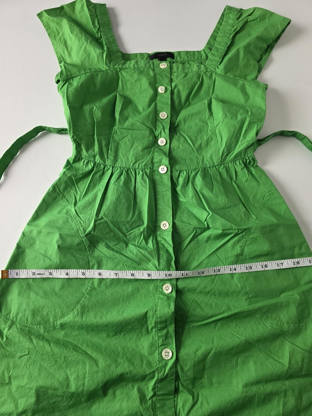 J. Crew Green Button-Front Square Neck Midi Dress with Tie Waist Size 00 - Picture 11 of 16